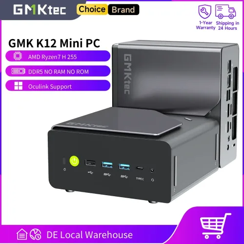GMKtec, GMKtec K12 Mini-PC AMD Ryzen 7 H 255 (verbesserte 8745HS) Oculink-Unterstützung DDR5 NO RAM NO ROM NO OS Desktop-Computer Gaming-PC WIFI6E