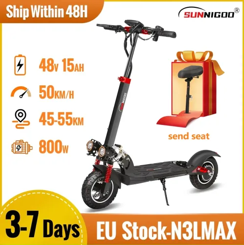 SUNNIGOO, SUNNIGOO Elektroroller für Erwachsene, 10 Zoll Offroad, 48V Lithium-Akku, Höchstgeschwindigkeit ? ? 45km/h E-Scooter mit Sitz, faltbar, große Reichweite, starker Antrieb, gute Steigfähigkeit, tragbar,