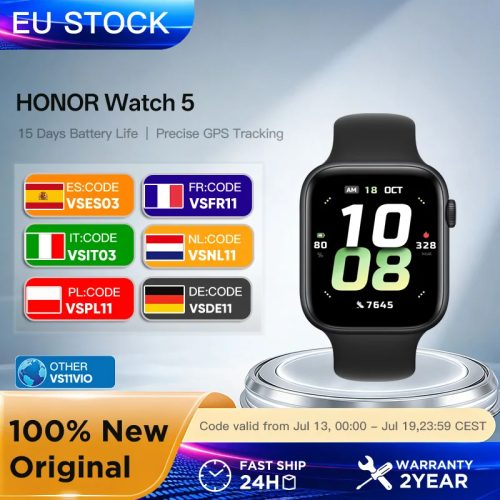 Honor, HONOR Watch 5, Globale Version, Smartwatch, Präzises GPS-Tracking, Schneller Gesundheitsscanner, 1,85-Zoll Großes Display, GPS-Unterstützung, IP68