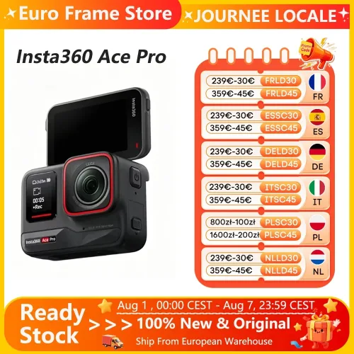 INSTA360, EU-Lagerbestand Insta360 Ace Pro Action-Kamera mit Leica 1/1.3 " Sensor, 2,4 " Flip-Touchdisplay, 8K HDR, magnetischer Halterung, Schutzgehäuse Ace Pro