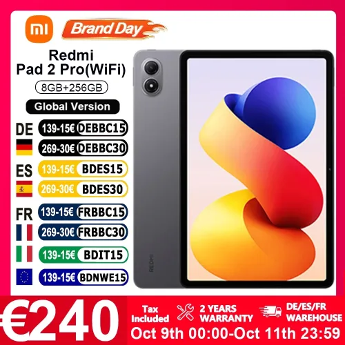 Xiaomi, Global Version Xiaomi Redmi Pad 2 Pro Wifi 8+256GB 12.1 Inch 2.5K Crystal-clear Certified Eye-care Display Quad Speakers Massive 12000mAh (typ) Battery Tablet PC