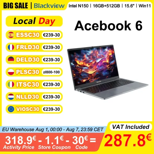 Blackview AceBook 6 Laptop 15,6 Zoll FHD IPS Intel N150 16 GB RAM 512 GB SSD Windows 11 Home 180 °   Flip-Notebook Intel UHD-Grafik