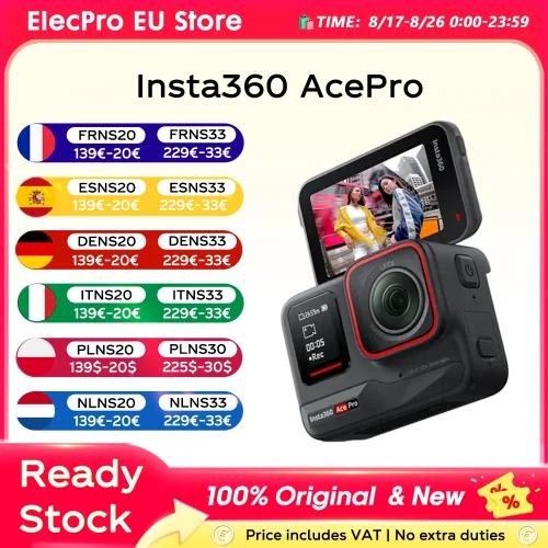 INSTA360, EU-Lagerbestand Insta360 Ace Pro Action-Kamera mit Leica 1/1.3 " Sensor, 2,4 " Flip-Touchdisplay, 8K HDR, magnetischer Halterung, Schutzgehäuse Ace Pro