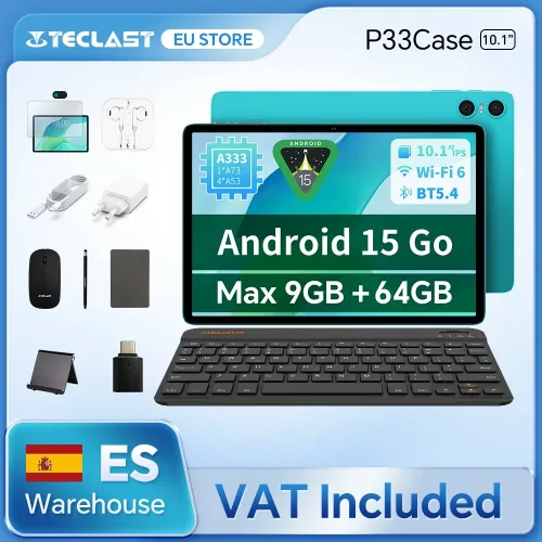 Teclast, Teclast P33 10,1 Zoll Tablet, Android 15, Max 9GB RAM 64GB ROM, WLAN 6, 6000mAh Typ-C, Dual-Kamera, Metallgehäuse, Allwinner A333