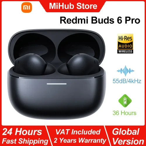 Xiaomi, Xiaomi Redmi Buds 6 Pro Bluetooth-Kopfhörer, Kopfhörer mit aktiver Geräuschunterdrückung, hochauflösendes Audio mit LDAC, kabelloser BT5.3-Kopfhörer