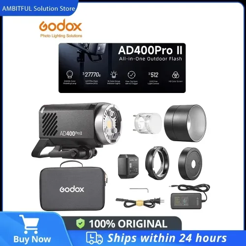 Godox, Godox AD400Pro II TTL Wireless X System Blitzgerät 2.4G 1/8000s HSS Blitz mit integriertem Li-Ion-Akku für Canon Nikon Fuji Kameras