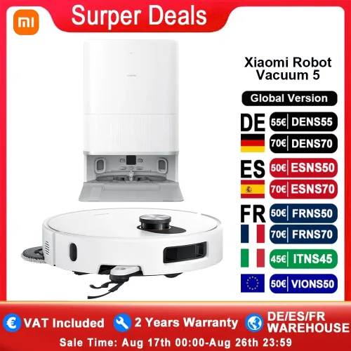 Xiaomi, Globale Version Xiaomi Robot Vacuum 5 (X20+ Upgrade) mit intelligenter Sprachsteuerung, App-Steuerung, 20000Pa stärkster Xiaomi-Saugkraft, intelligentem Reinigungspfad, erweiterbarem Doppelroboterarm