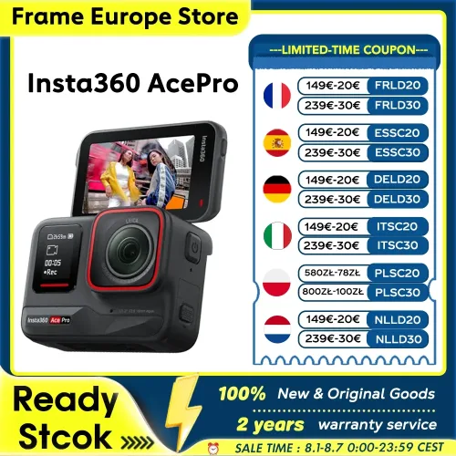 INSTA360, EU-Lagerbestand Insta360 Ace Pro Action-Kamera mit Leica 1/1.3 " Sensor, 2,4 " Flip-Touchdisplay, 8K HDR, magnetischer Halterung, Schutzgehäuse Ace Pro