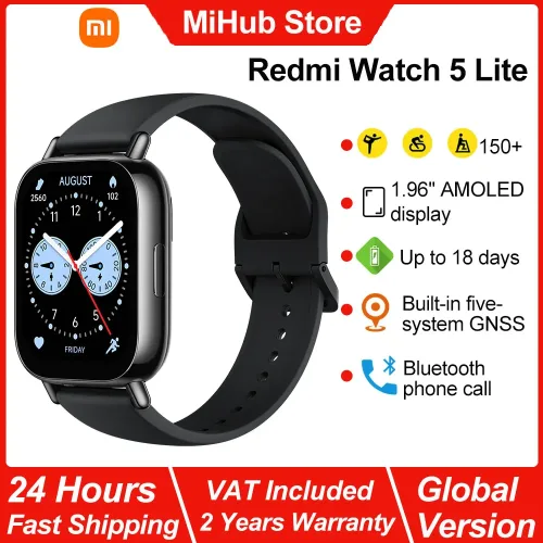 Xiaomi, Xiaomi Redmi Watch 5 Lite Smartwatch, 1,96 Zoll AMOLED-Display, ganztägige Blutsauerstoff- und Herzfrequenzüberwachung, Bluetooth-Telefonanrufe Smartwatch