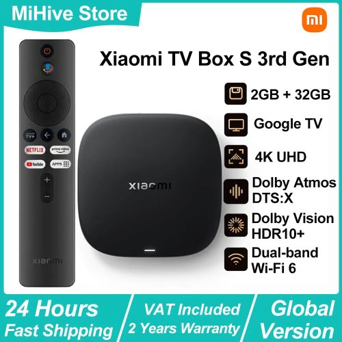 Xiaomi, Xiaomi TV Box S 3. Generation, Android Smart TV Box Media Player, 4K Ultra HD WIFI 6 Google TV, Dolby Vision HDR10+ Google Assistant