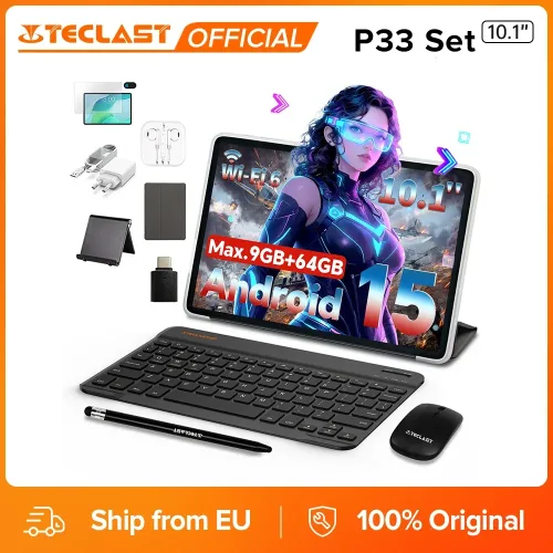 Teclast, Teclast P33 10,1 Zoll Tablet, Android 15, Max 9GB RAM 64GB ROM, WLAN 6, 6000mAh Typ-C, Dual-Kamera, Metallgehäuse, Allwinner A333