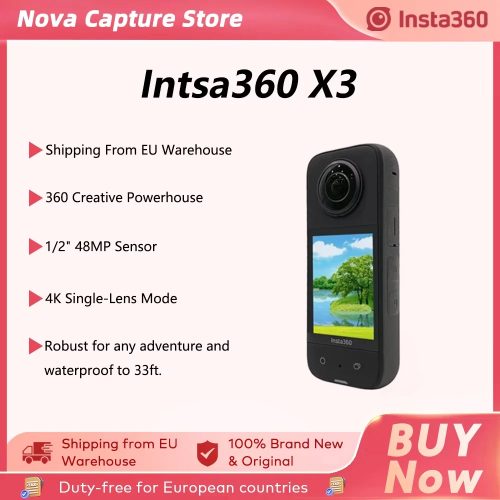 Insta360 X3 ? robuste Action-Kamera mit 1/2-Zoll-48MP-Sensoren, 5.7K Active HDR-Video, 72MP-Foto, 4K-Einzelobjektiv Insta360 X3 Kamera