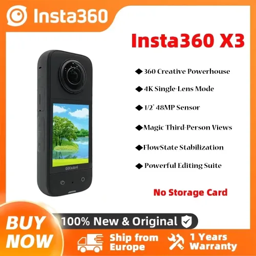INSTA360, Insta360 X3 ? robuste Action-Kamera mit 1/2-Zoll-48MP-Sensoren, 5.7K Active HDR-Video, 72MP-Foto, 4K-Einzelobjektiv Insta360 X3 Kamera