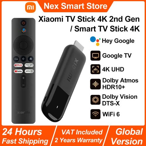 Xiaomi, Xiaomi TV Stick 4K 2. Generation, Tragbarer Streaming-Media-Player, Netflix Dual-Band WLAN 6 Google Assistant, BT5.2 Smart TV Dongle, 360 °   Bluetooth-Sprachfernbedienung für Google TV