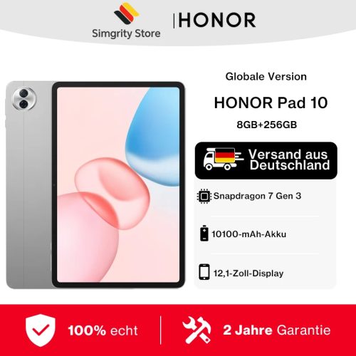 HONOR Pad 10 Tablet 8 GB + 256 GB, 12,1 Zoll 120 Hz 2,5 K (2560 x 1600) Display, Snapdragon 7 Gen 3 10100 mAh Akku, MagicOS 9.0 (Android 15), 8 MP Kamera, Bluetooth 5.3, WIFI 6