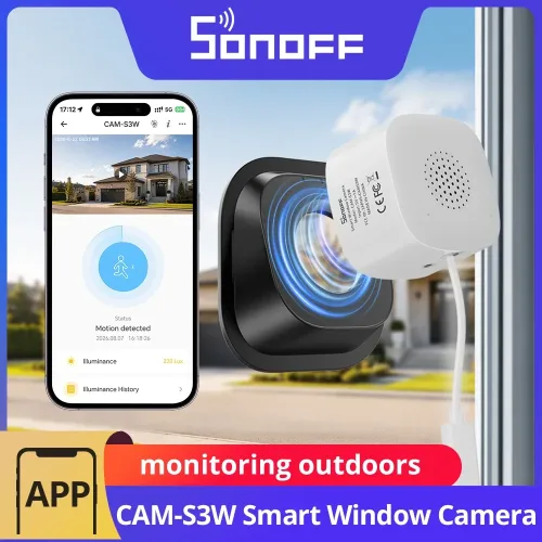 SONOFF CAM-S3W CAM GlassView 2K Intelligente Fensterkamera 2.4G/5GHz Wi-Fi Farbnachtsicht KI-Menschen- und Bewegungserkennung Haussicherheit