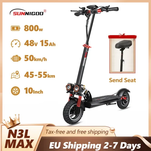 SUNNIGOO, SUNNIGOO Elektroroller für Erwachsene, 10 Zoll Offroad, 48V Lithium-Akku, Höchstgeschwindigkeit ? ? 45km/h E-Scooter mit Sitz, faltbar, große Reichweite, starker Antrieb, gute Steigfähigkeit, tragbar,