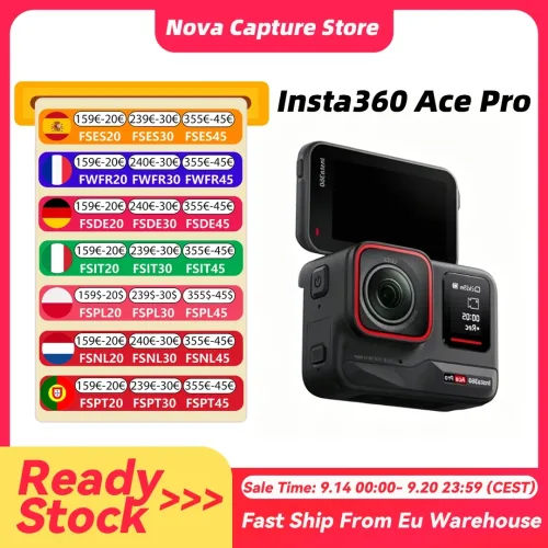 INSTA360, EU-Lagerbestand Insta360 Ace Pro Action-Kamera mit Leica 1/1.3 " Sensor, 2,4 " Flip-Touchdisplay, 8K HDR, magnetischer Halterung, Schutzgehäuse Ace Pro