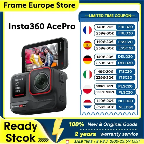 INSTA360, EU-Lagerbestand Insta360 Ace Pro Action-Kamera mit Leica 1/1.3 " Sensor, 2,4 " Flip-Touchdisplay, 8K HDR, magnetischer Halterung, Schutzgehäuse Ace Pro