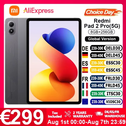 Xiaomi, Xiaomi Redmi Pad 2 Pro 5G 8GB+256GB 12,1" 2,5K Display 120Hz Snapdragon 7s Gen4 8MP Kamera 12000mAh Local+ Tablet Schnelle Lieferung