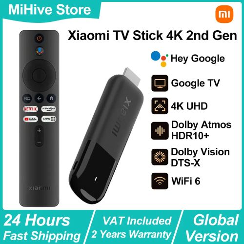 Xiaomi, Xiaomi TV Stick 4K 2. Generation, Tragbarer Streaming-Media-Player, Netflix Dual-Band WLAN 6 Google Assistant, BT5.2 Smart TV Dongle, 360 °   Bluetooth-Sprachfernbedienung für Google TV