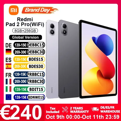 Xiaomi, Global Version Xiaomi Redmi Pad 2 Pro Wifi 8+256GB 12.1 Inch 2.5K Crystal-clear Certified Eye-care Display Quad Speakers Massive 12000mAh (typ) Battery Tablet PC