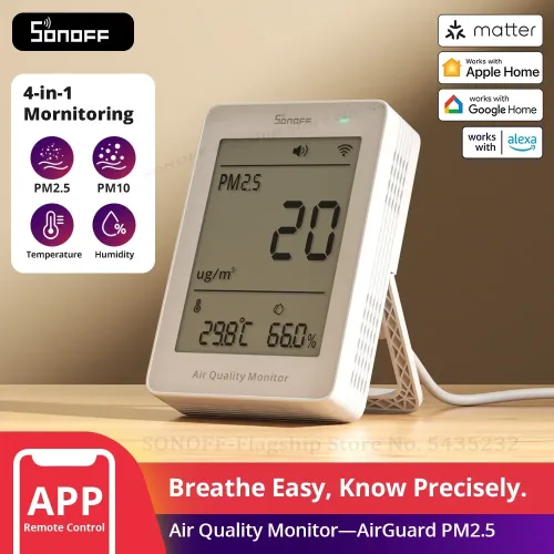 SONOFF, SONOFF SAWF-07P AirGuard PM2.5/PM10 Messgerät WLAN (Matter) ? Feinstaubsensor Luftqualitätsmonitor Temperatur und Feuchtigkeit