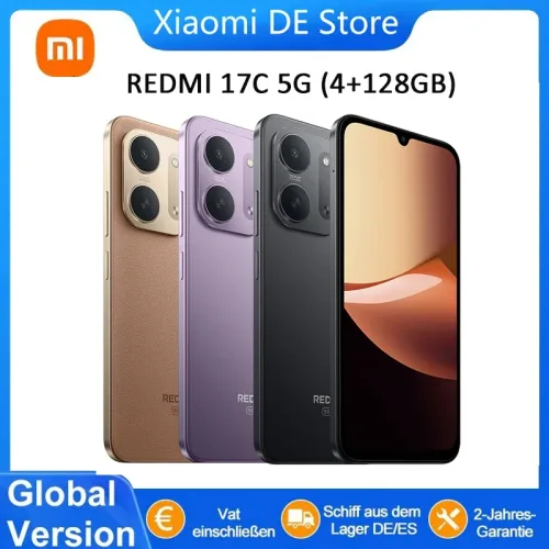 Xiaomi, Globale Version Xiaomi Redmi 17C 5G 6,9-Zoll-Display 6000mAh Akku 33W schnelles Laden 120Hz hohe Bildwiederholrate MediaTek Dimensity 6300 mit 5G P64 Staub- und Wasserbeständigkeit.