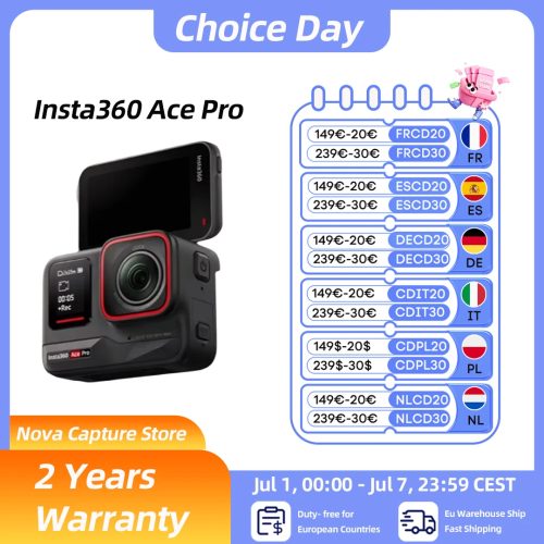 INSTA360, EU-Lagerbestand Insta360 Ace Pro Action-Kamera mit Leica 1/1.3 " Sensor, 2,4 " Flip-Touchdisplay, 8K HDR, magnetischer Halterung, Schutzgehäuse Ace Pro