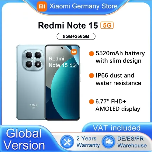 Globale Version Xiaomi Redmi Note 15 5G Smartphone 5G 6,77' FHD Snapdragon ®   6 Gen 3 108MP IP66 5520mAh Akku 45W Laden NFC Xiaomi