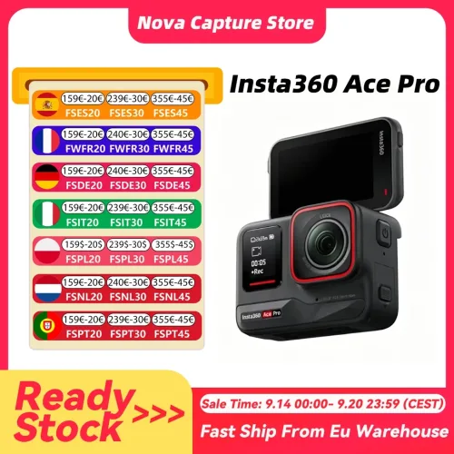 INSTA360, EU-Lagerbestand Insta360 Ace Pro Action-Kamera mit Leica 1/1.3 " Sensor, 2,4 " Flip-Touchdisplay, 8K HDR, magnetischer Halterung, Schutzgehäuse Ace Pro