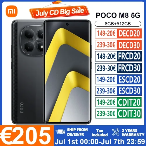 POCO M8 5G Smartphone Global Version 6.77 Inch HD 120Hz Screen Octa-Core Processor 5520mAh Battery 45W Fast Charging 50MP AI