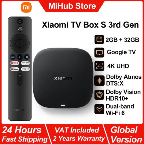 Xiaomi, Xiaomi TV Box S 3. Generation, Android Smart TV Box Media Player, 4K Ultra HD WIFI 6 Google TV, Dolby Vision HDR10+ Google Assistant