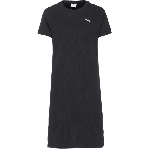 Puma, PUMA Sweatrock "ESS ELEVATED BODYCON RIB DRESS" eleganter Ausschnitt, gesticktes Cat Logo