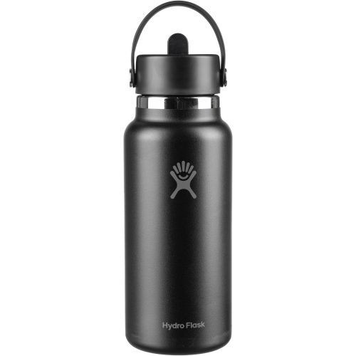 Hydro Flask, Hydro Flask Wide Mouth with Flex Straw Cap 946 ml Trinkflasche Schwarz, Herren, Größe: 0