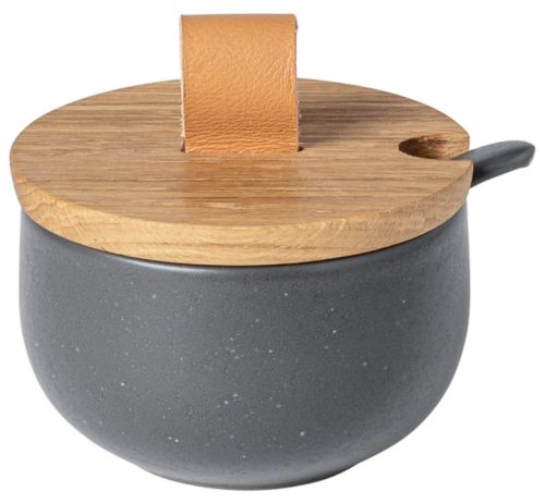 Costa Nova, Handgefertigte Zuckerdose „Pacifica“ mit Holzdeckel und Löffel Costa Nova