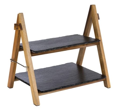 Aps, Serviergestell Aps Schwarz Holz/Naturstein 34 cm - Material: Akzienholz/Naturschieferplatte - Serviergestell