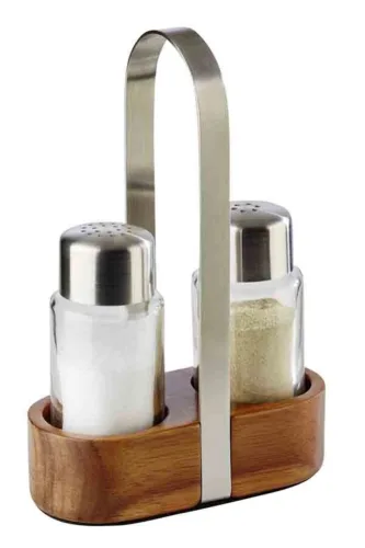 Aps, APS Pfeffer- & Salz-Menage WOOD; 5.5x17 cm (BxH); braun/silber