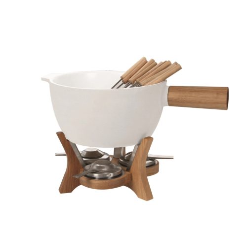 LIVIQUE, Fondue-Set Mr. Big Weiss Edelstahl/Holz 6.5 l - Farbe: natur/weiss - Fondue-Set