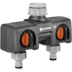 GARDENA 8193-20 Kunststoff 2-Wege-Verteiler Steckkupplung, 30,3 mm (1) IG, 24,2 mm (3/4) IG mit Regulierventil