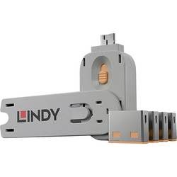 LINDY USB-A Port Schloss USB-Lock + Key 4er Set Orange Schlüsselschloss inkl. 1 Schlüssel 40453