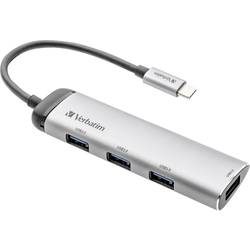 Verbatim 49147 USB-Hub 4 Port USB-A USB 3.2 Gen1 5 GBit/s mit USB-C® Stecker, LED-Anzeige Grau