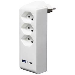 BRENNENSTUHL - Abzweigstecker 3-fach drehbar bis 300° ohne Aufhänger mit USB Typ A und C, 84X84MM