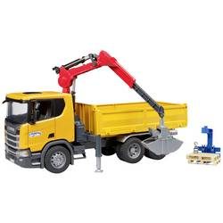 bruder Scania Super 560R Baustellen-LKW mit Kran und 2 Paletten Fertigmodell Nutzfahrzeug Modell