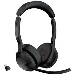 Jabra Evolve 2 55 MS Stereo On Ear Headset Bluetooth® Stereo Schwarz Noise Cancelling, Mikrofon-Rauschunterdrückung