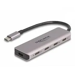 Delock 64238 USB-Hub 4 Port USB-C® USB 3.2 Gen1 5 GBit/s mit USB-C® Stecker Grau 64238