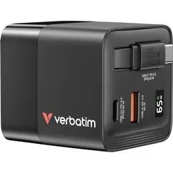 Verbatim GaN Charger 65 W Reiseladeadapter 65 W 1x USB-A, 1x USB-C® USB PD, USB PD 3.0, QC 3.0 Schwarz Schnellladegerät,
