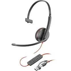 HP, Poly Blackwire 3210 Monaurales USB-C-Headset + USB-C/A-Adapter