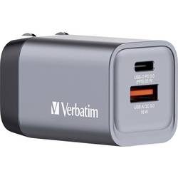 Verbatim GNC-35 GaN Reiseladeadapter 35 W 1x USB-A, 1x USB-C® USB PD, USB PD 3.0, QC 3.0 Grau GaN, mit Europa-Adapter,