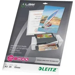 Leitz, LEITZ Laminiertasche A3 74890000 glanz, 125my 25 Stk